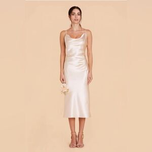 Birdy Grey Lisa Midi Dress Shiny Satin Champagne Formal Size Large